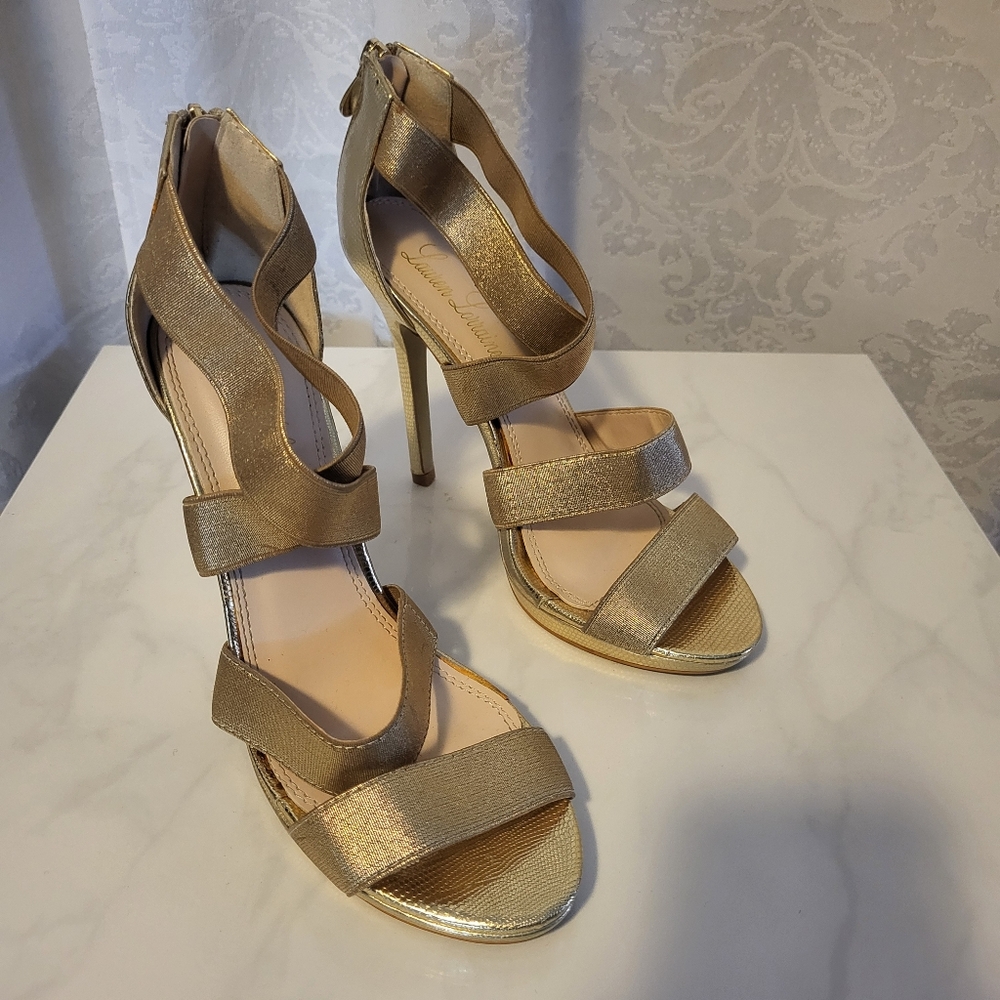 Lauren Lorraine Stiletto Evening Women High Heels Shoes, Size 8, Gold, Party - Picture 9 of 15
